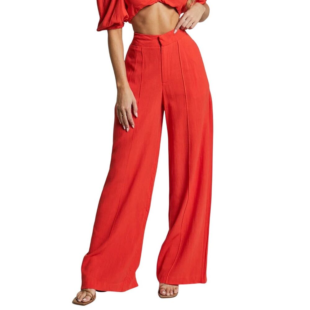 Showpo. High Rise Wide Leg Linen Pants in Burnt Orange size 6 NWT